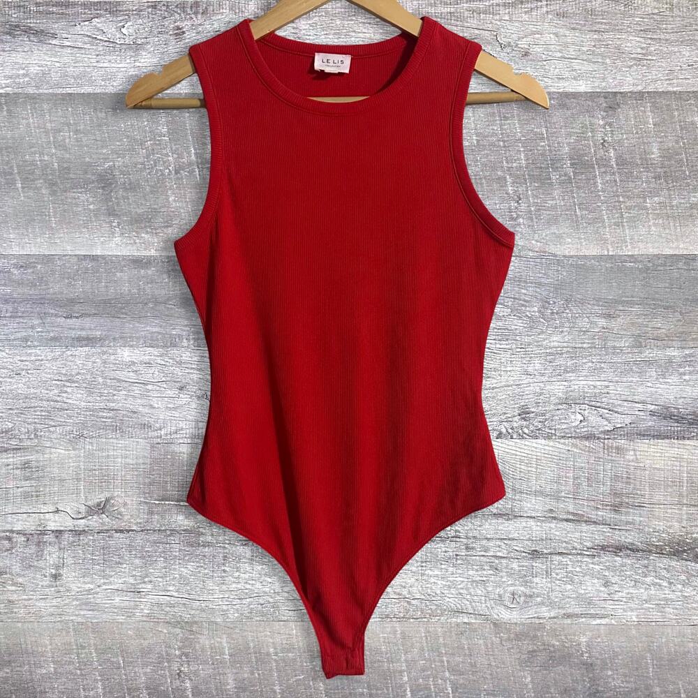 Le Lis Sleeveless Ribbed Bodysuit Womens M Red One Piece Tank